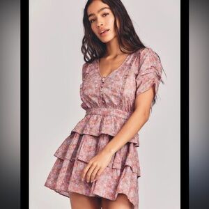 Loveshackfancy floral tiered Roth dress revolve M fall  boho $325 classic ruffle